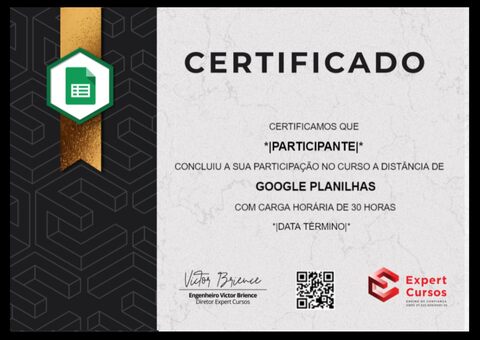 Expert Cursos Certificado Google Planilhas